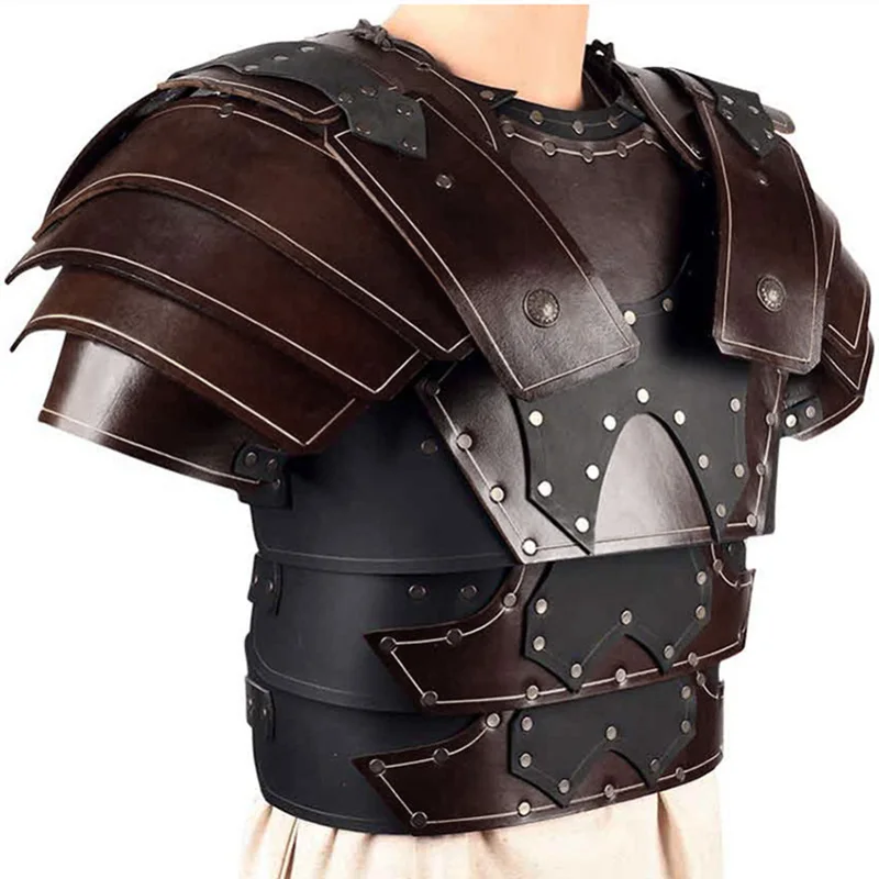 

Medieval Steampunk Gladiator Shoulder Chest Armor Viking Knight Cosplay Costume PU Leather Breastplate Gothic Vest LARP Cuirass