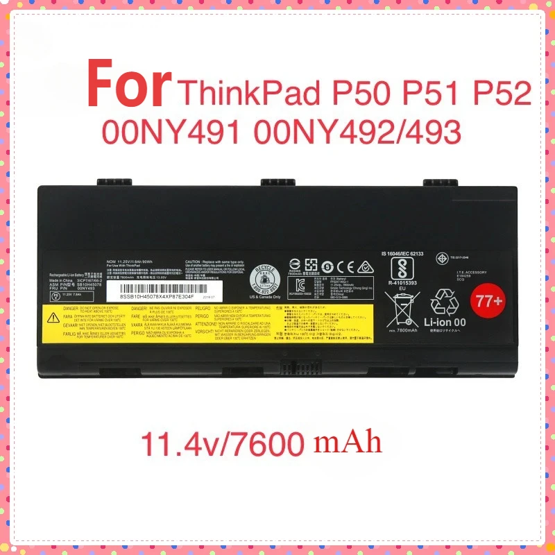 Высококачественные аккумуляторы для ноутбуков Lenovo ThinkPad P50 P51 P52 00NY491 00NY492/493 11 4 В 7600