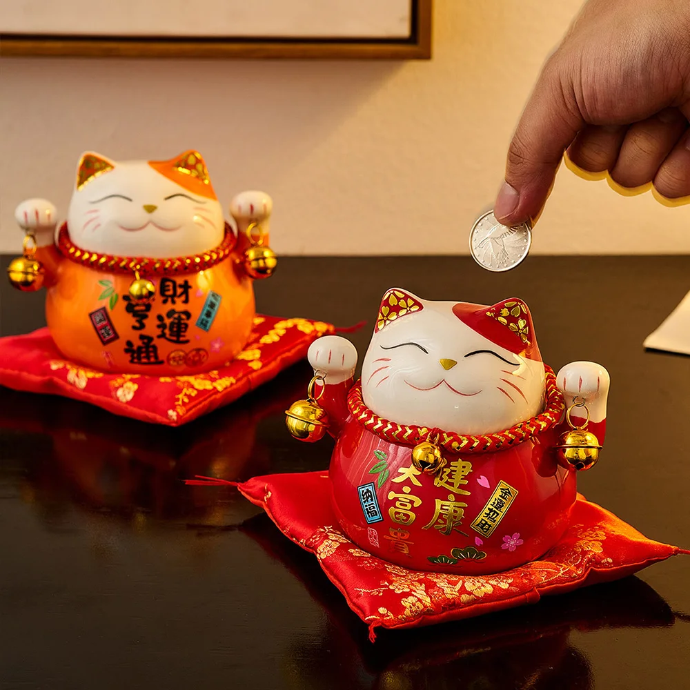 

Милые настольные фигурки для декора комнаты, копилка Манеки Неко, креативное домашнее украшение, счастливая кошка, копилка, милый керамический подарок ручной работы