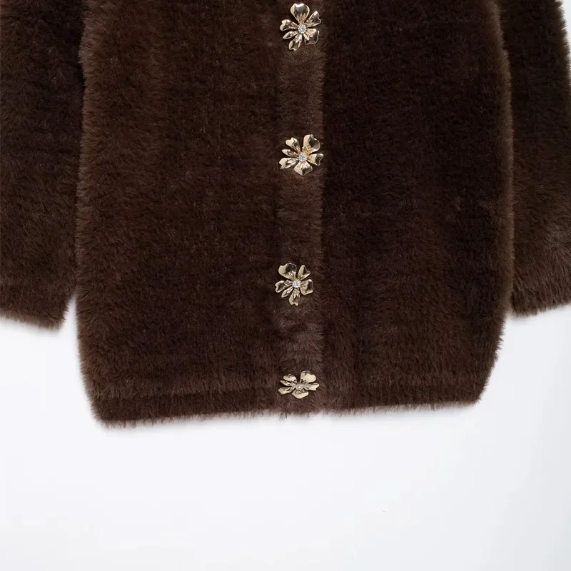 TRAF 2024 женские коричневые кардиганы из искусственного меха осенне-зимняя