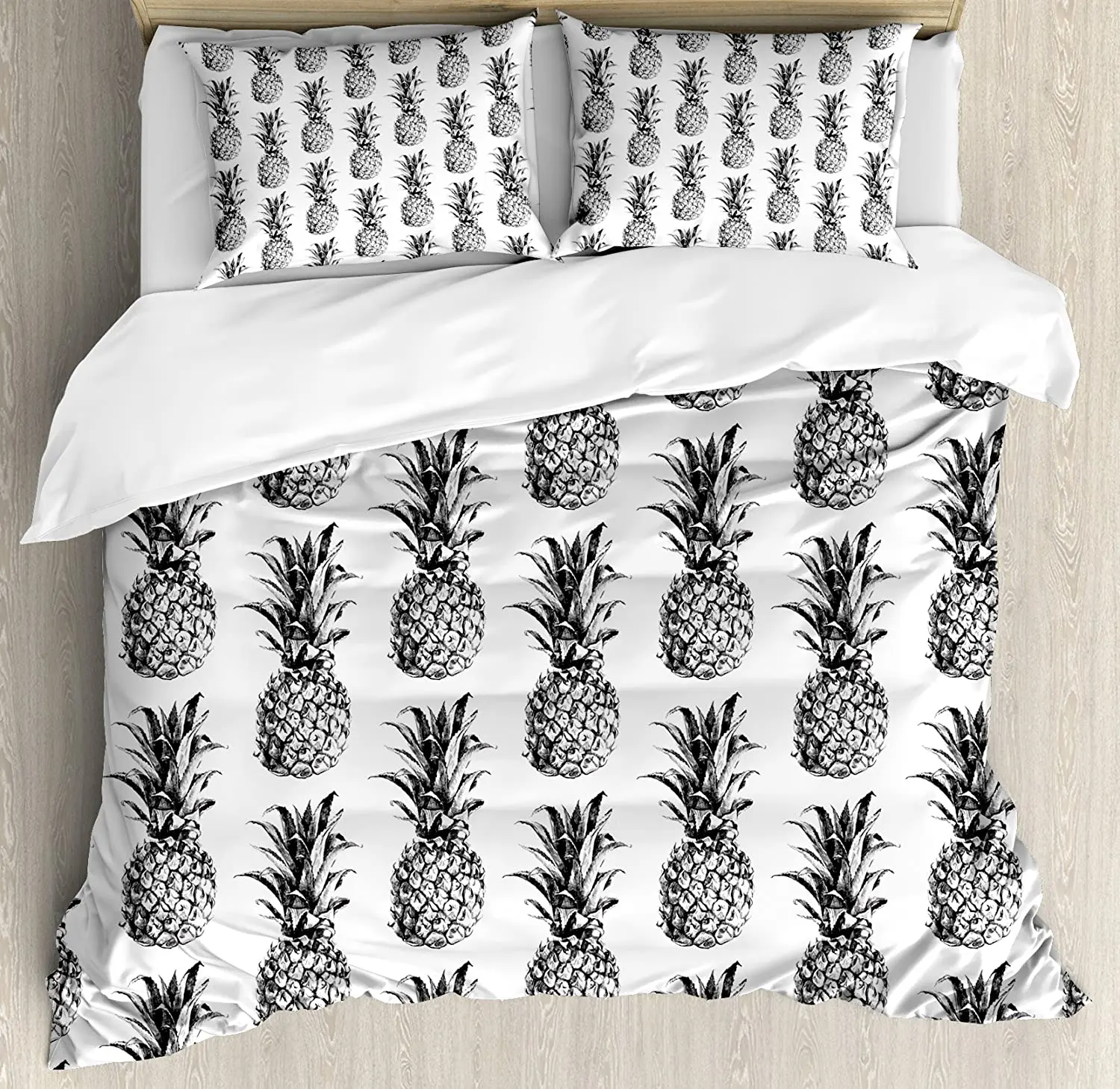 

Pineapple Bedding Set Comforter Duvet Cover Pillow Shams Artistic Hand Drawn Tropical Theme Vintage Bedding Cover Double Bed Set