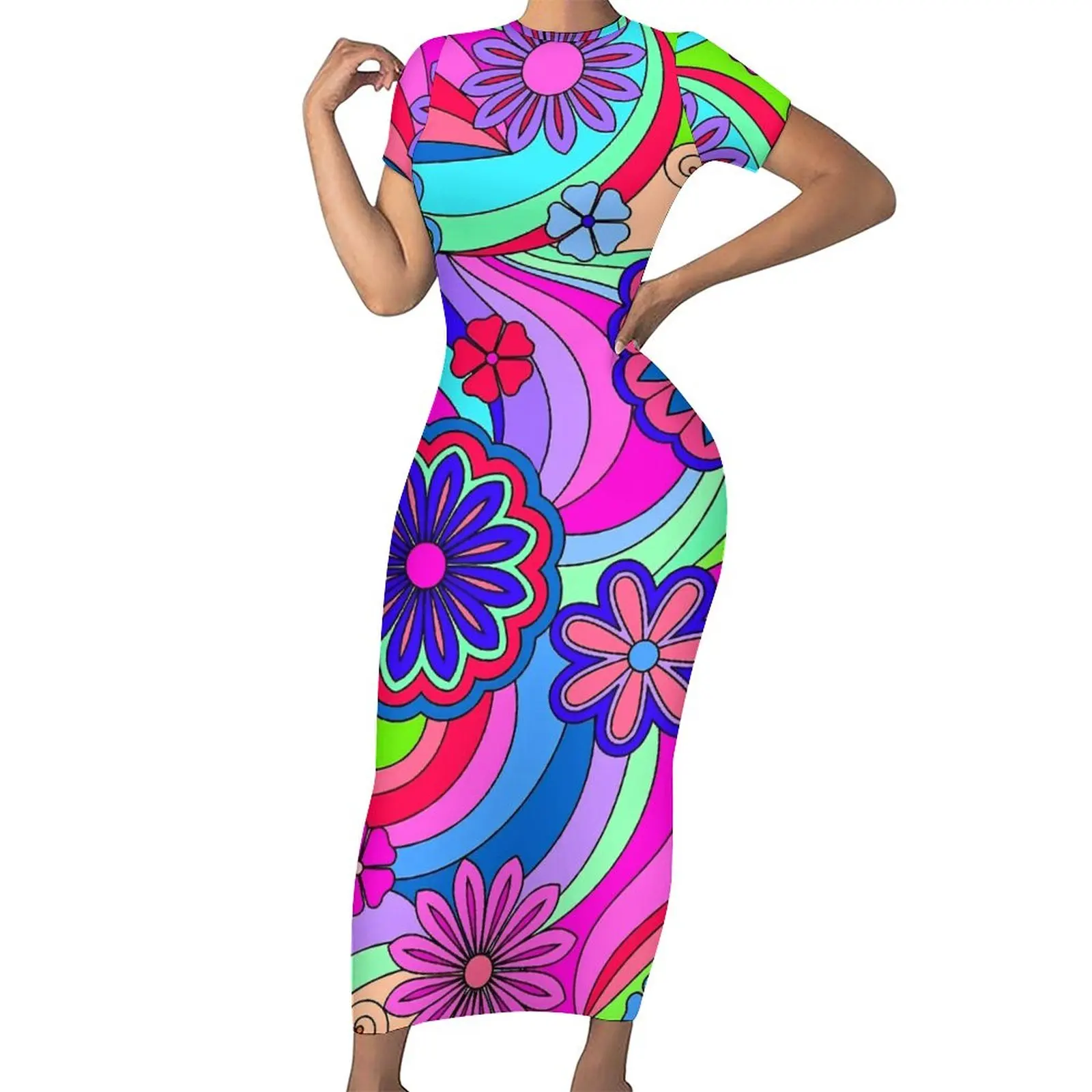 

Женское платье-макси с коротким рукавом, большие размеры 4XL 5XL