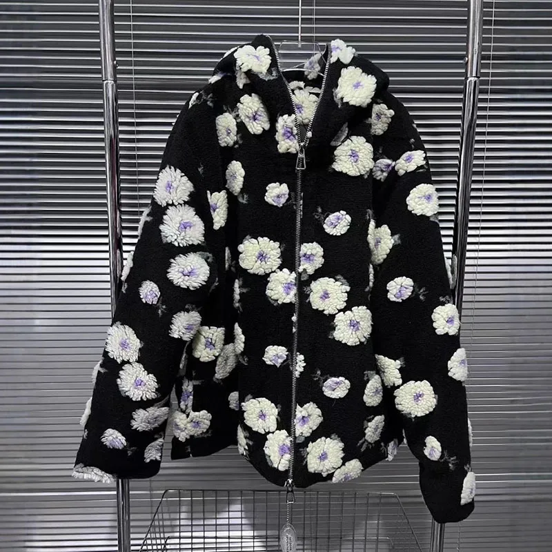 DEAT женское пальто свободные контрастные цвета молния с капюшоном и хлопковой