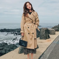 fashion brand new women trench coat long double breasted belt blue khaki lady clothes autumn spring outerwear oversize quality