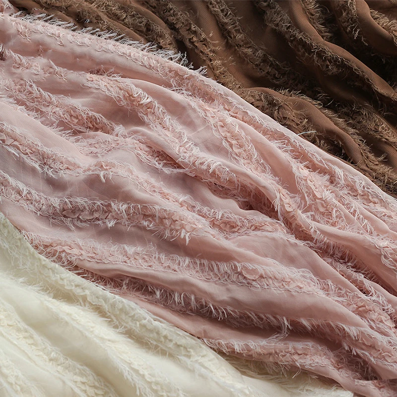 

Новинка шифоновая ткань с кисточками вязаная полоса вышивка ткань весна лето