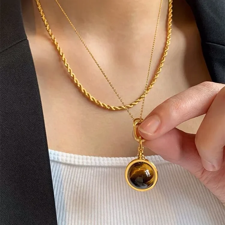 Винтажное ожерелье из двух слоев под тигровый глаз