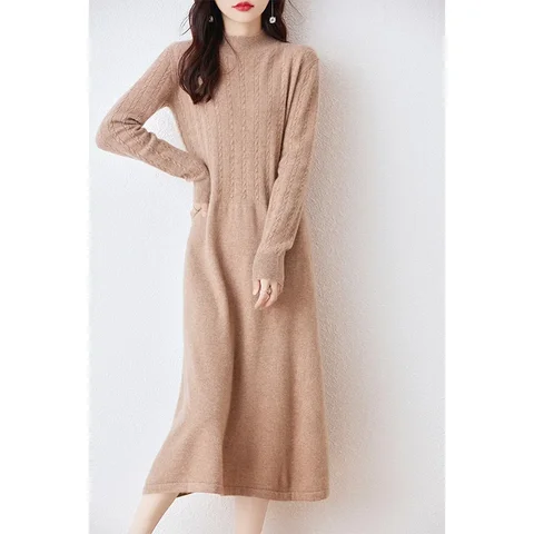 Женское однотонное платье-свитер из 100% мериносовой шерсти на осень/зиму