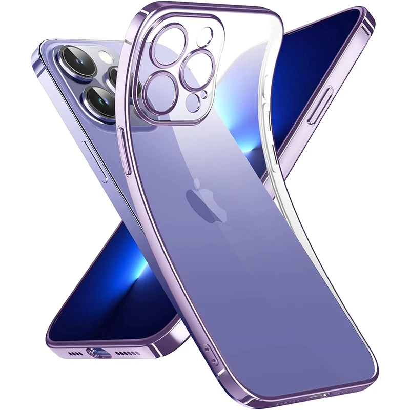 

Luxury Plating Silicone Clear Case For iPhone 14 13 12 Mini 11 Pro XS Max X XR SE 2022 7 8 Plus Ultra Thin Soft Square Back Case