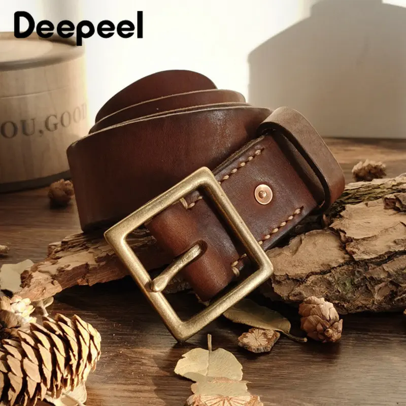 Deepeel 38/43mm Fashion Widen Men's Genuine Leather Belts Pure Cowhide Waistband Vintage  Pin Buckle Jeans Belt Accessory