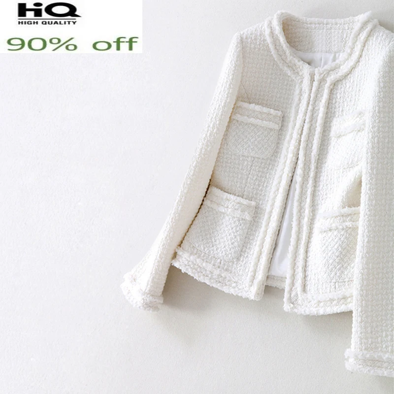 

wool White tweed spring / autumn women's new coat socialite Slim jacket one piece