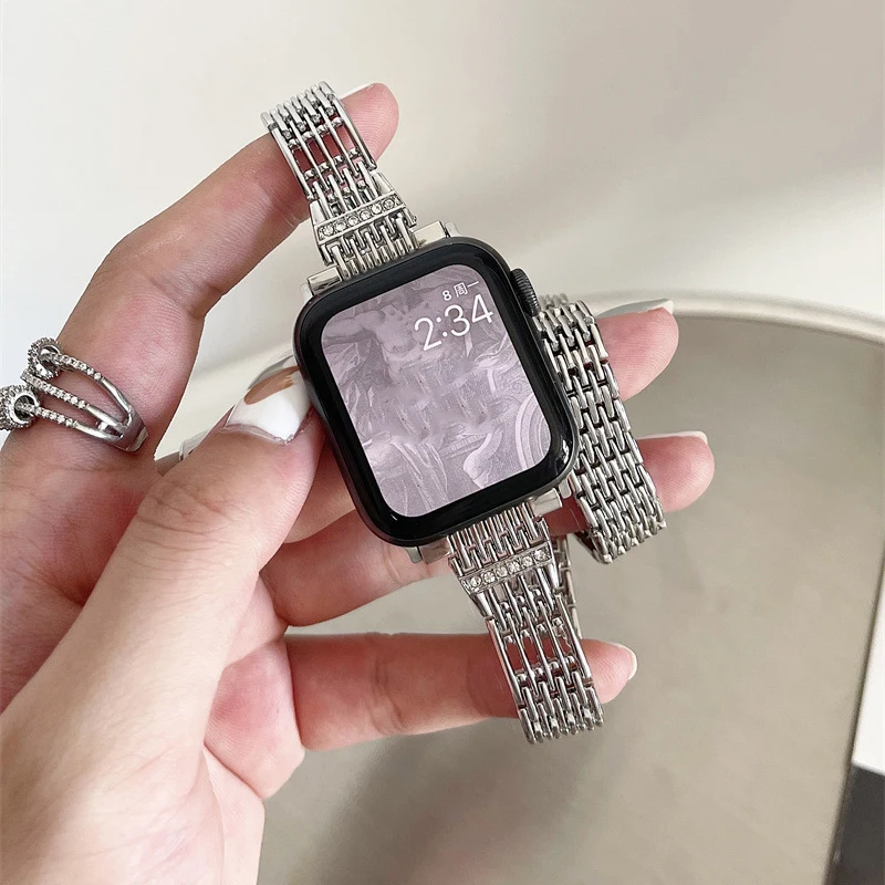 Double Tour strap for Apple watch band 44mm 42mm 40mm 38mm Stainless steel bracelet Iwatch series 6 5 4 SE 7 45mm 41mm wristbelt