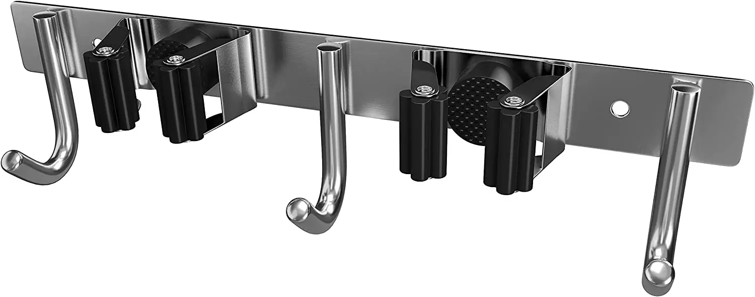 

Настенный органайзер для метлы из нержавеющей стали SUS304 для прачечной, сада, гаража, 2 стойки, 3 крючка