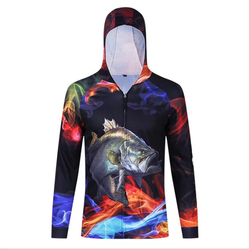 Enlarge Sun Protective Fishing Shirts Colorful Quick-drying Men's Fishing Jerseys With Zippered 2023 Popular Hooded Fishing Clothing