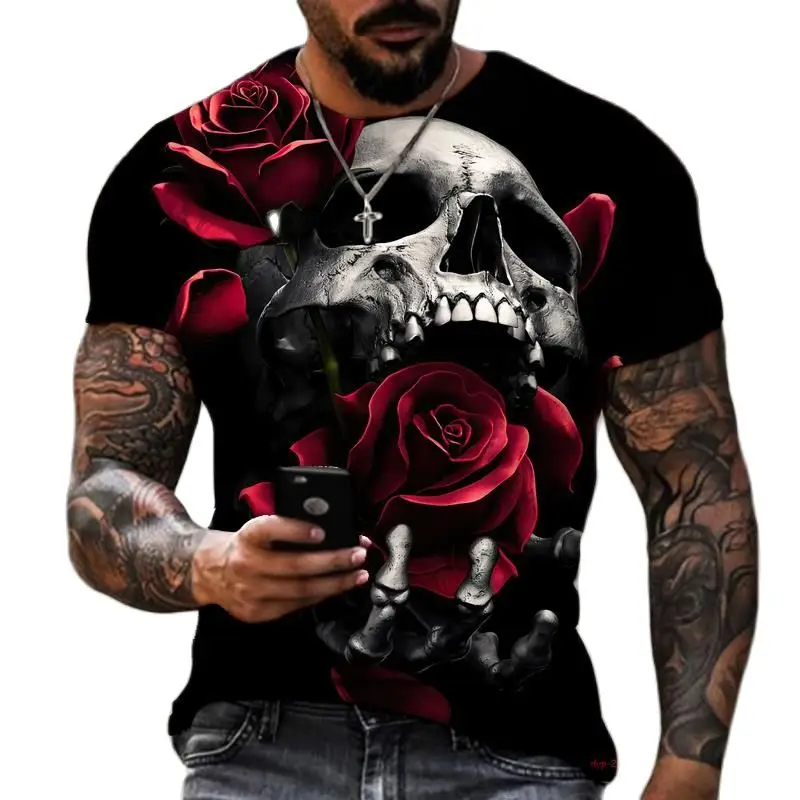 

2022 Summer Men's T-Shirt New 3D Printed Skull Pattern T-Shirt Cool Horror Casual Sports Fitness Unisex Oversized Top XXS-6XL
