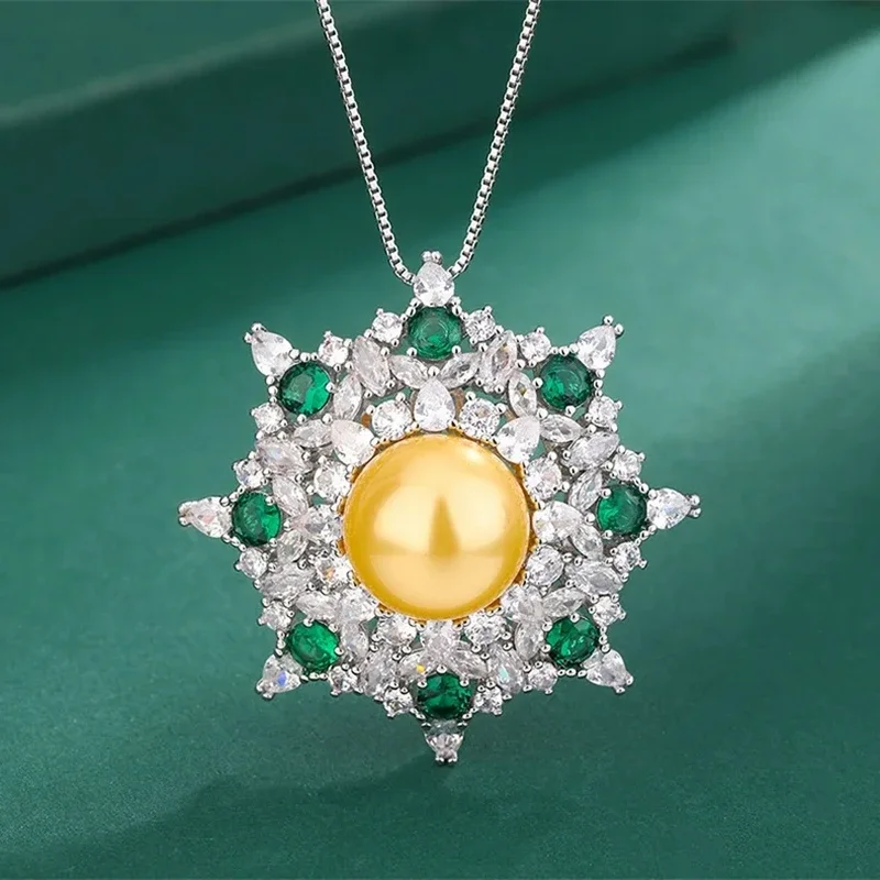Изумрудный Кристалл таитянский жемчуг Подсолнух регулируемое кольцо ожерелье с