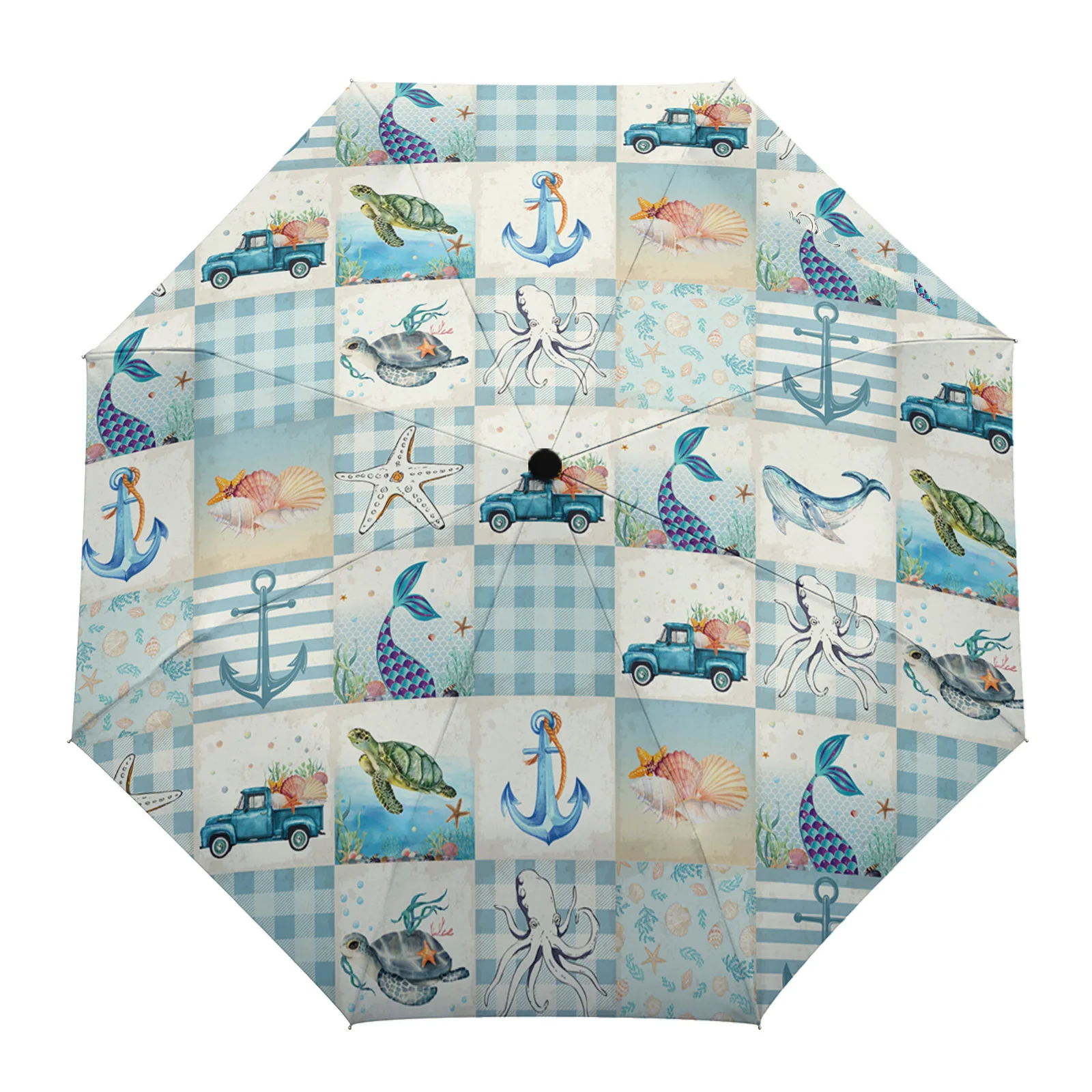 

Ocean Stripes Plaid Turtle Starfish Summer Umbrella Travel Outdoor Male Female Rain Umbrella Fully-automatic Printed Umbrella