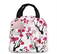 pink blooming insulated lunch bag for women menreusable lunch tote lunch box organizer cooler bag with front pocket