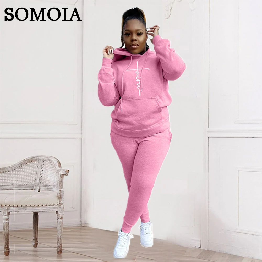 

Plus Size Sport Sets XL-5XL Hooded Women's Clothing Print Two Piece Set Solid Color Tracksuits for Women Casual Jogging Suits