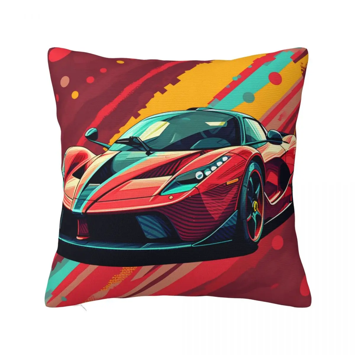 

Passionate Sports Car Pillow Case Retro Multicolored Cute Polyester Pillowcase Hugging Zipper Spring Cover