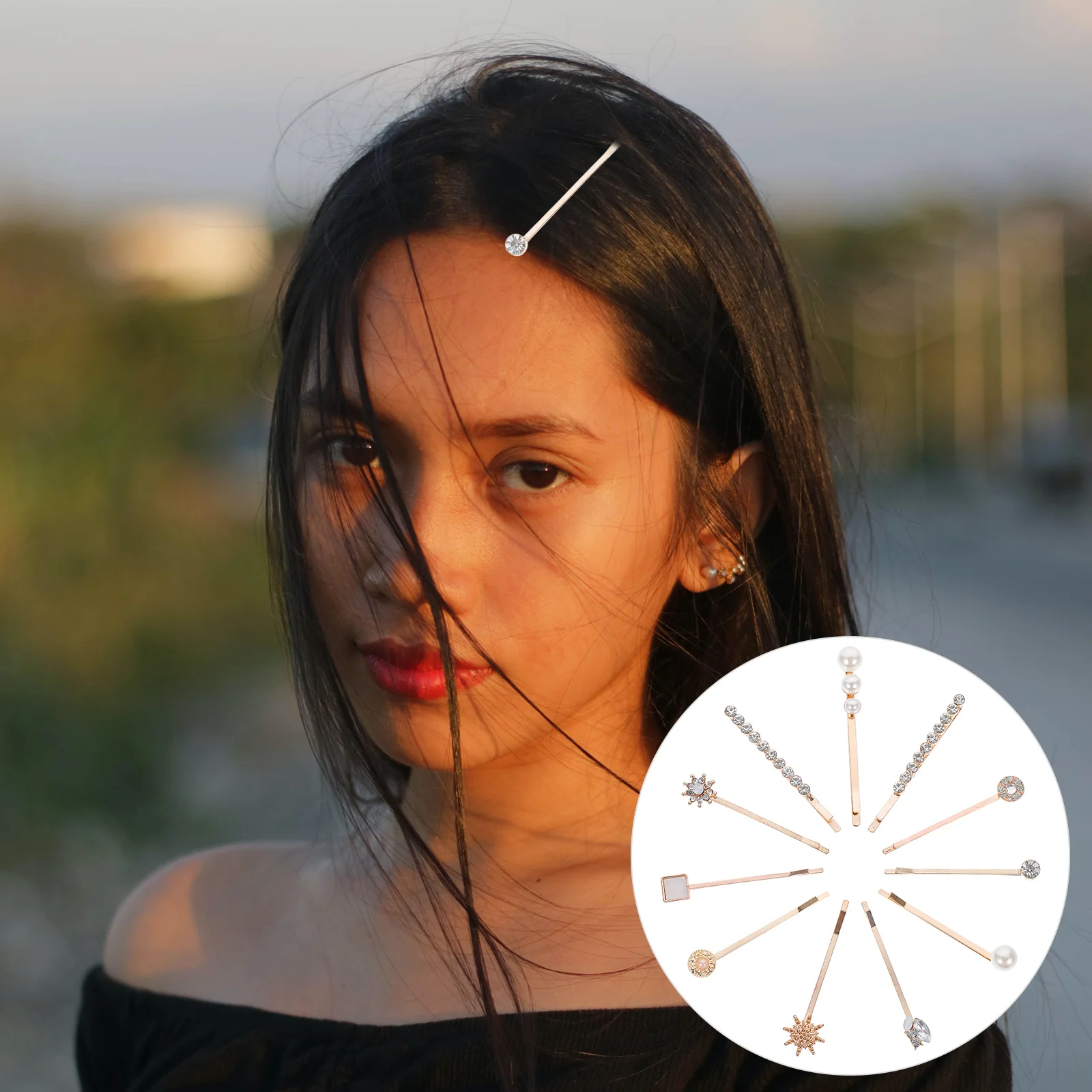 11 Hair Clips Pearl Short Barrettes Bobby Pin Hair for Ladies and (04,05,1 Set Each)