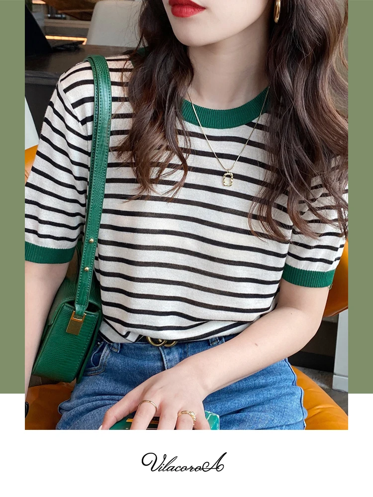 

Женская футболка в полоску, с коротким рукавом и круглым вырезом