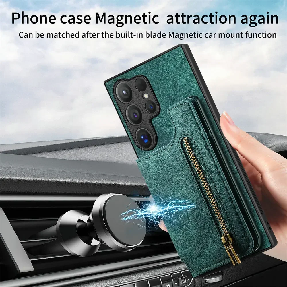 S24FE S24 Ultra S23 5G кожаный чехол на молнии с магнитом для Samsung Galaxy Plus S 23 FE 24 Кошелек