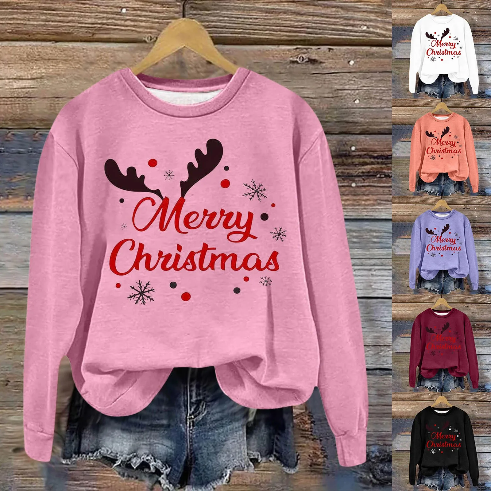 

Print Christmas Tree Merry Christmas Womens Pullover Crewneck Long Sleeve Crewneck Ethnic Workout Autumn Spring