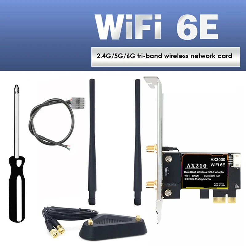 

AX210 Wireless Network Card Wireless Network Card+2Xantenna+8DB Extension Cable Antenna+Base 5374Mbps Wireless Network Card