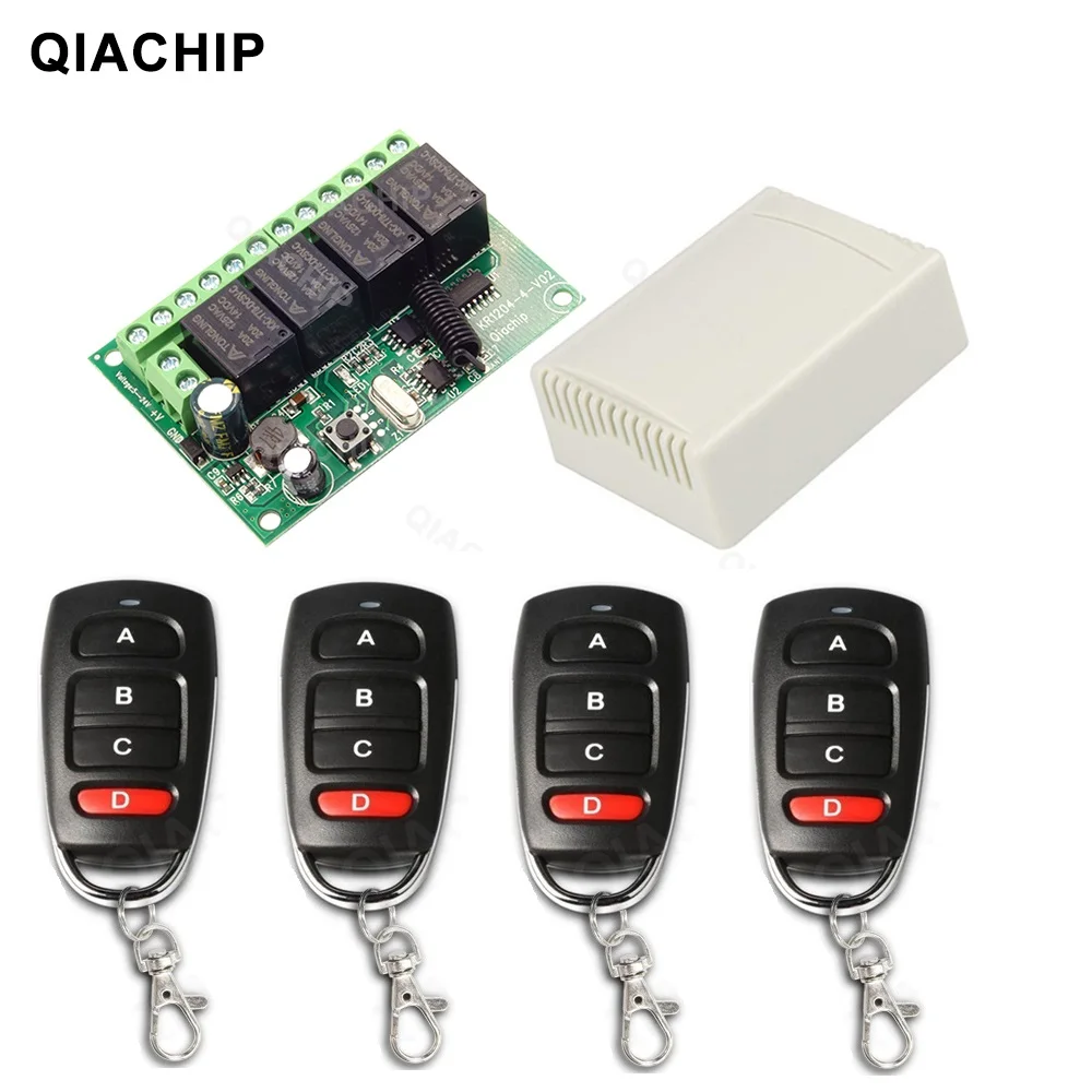 QIACHIP 433.92Mhz DC 6V 12V 24V 10A 4CH Relay Module Receiver EV1527 Wireless Remote Control Switch 433Mhz for DC Motor DIY