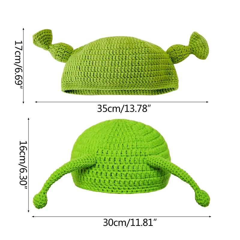 

Hand-Woven Knitted Alien Wool Knitting Funny Confused Cosplay Cute Cartoon Hat Head Set Green Masked Hat Decorations