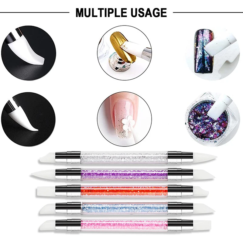 

5 шт., набор силиконовых кистей для ногтей, с ручкой Стразы