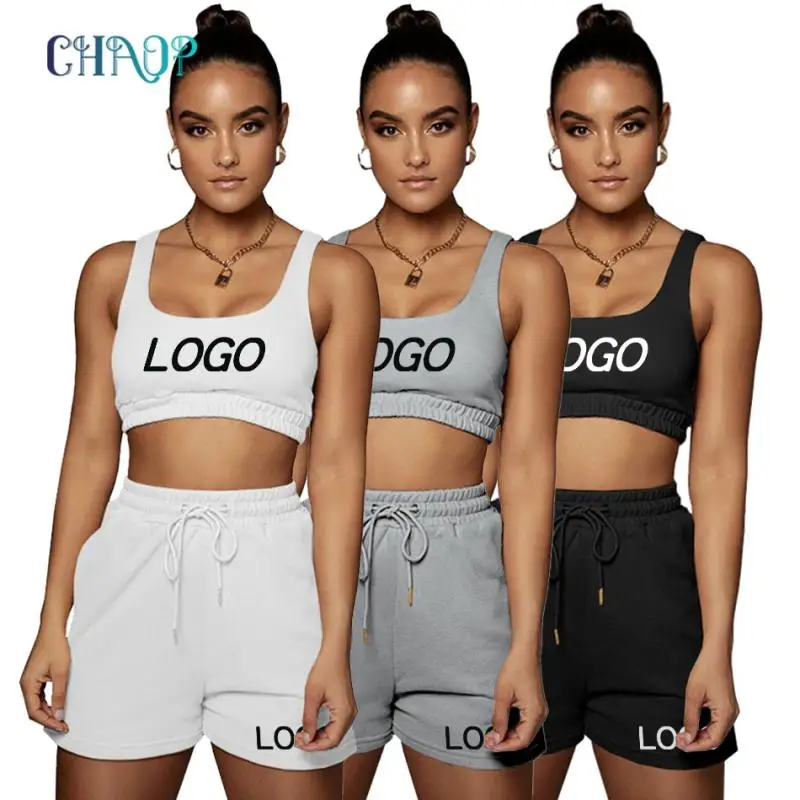 Custom Your Logo Women Sports Vest Crop Top and Short Pants 2 Piece Set Casual Jogging Woman Tracksuit Outfits Yoga Clothing