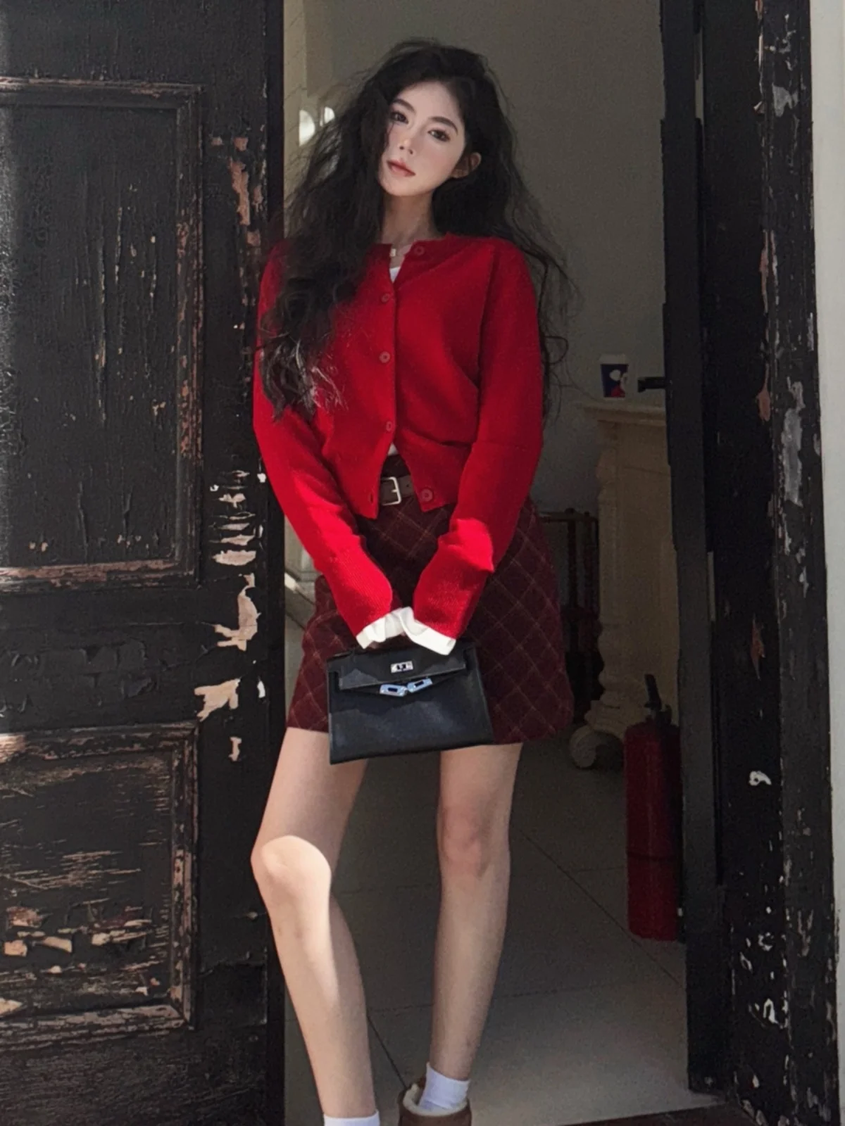 Рождественский красный свитер женский осенне-зимний мягкий клейкий вязаный