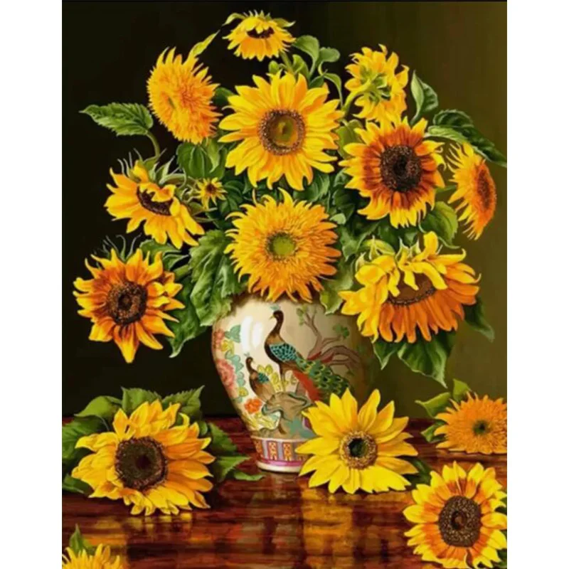 Алмазная живопись AB букет подсолнухов в вазе Набор для вышивки настенное