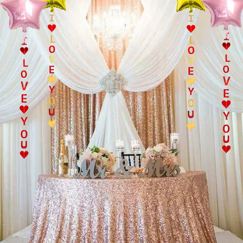 

1Set DIY Gold/Silver/Colorful Paper Happy Birthday Flags Valentine's Day Decor Pull Flower DIY Paper I Love You Flags Banner