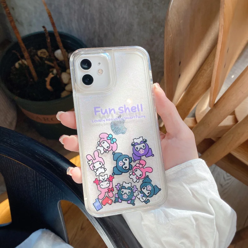 

BANDAI Hello Kitty kuromi my melody Quicksand Phone Case For IPhone 11 12 7 8P X XR XS XS MAX 11 12 pro 13 Pro max case