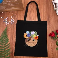 Women DIY Embroidery Bag Flower Cat Pattern Canvas HandBag Cross Stitch Sewing Craft Kit Storage Shopping Bag Handmade Gifts