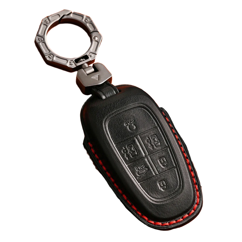 

Car Accessories Car Key Cover Car 6 Button Anti-drop Black Cowhid Fob Cover For Hyundai For Sonata Wear-resistant