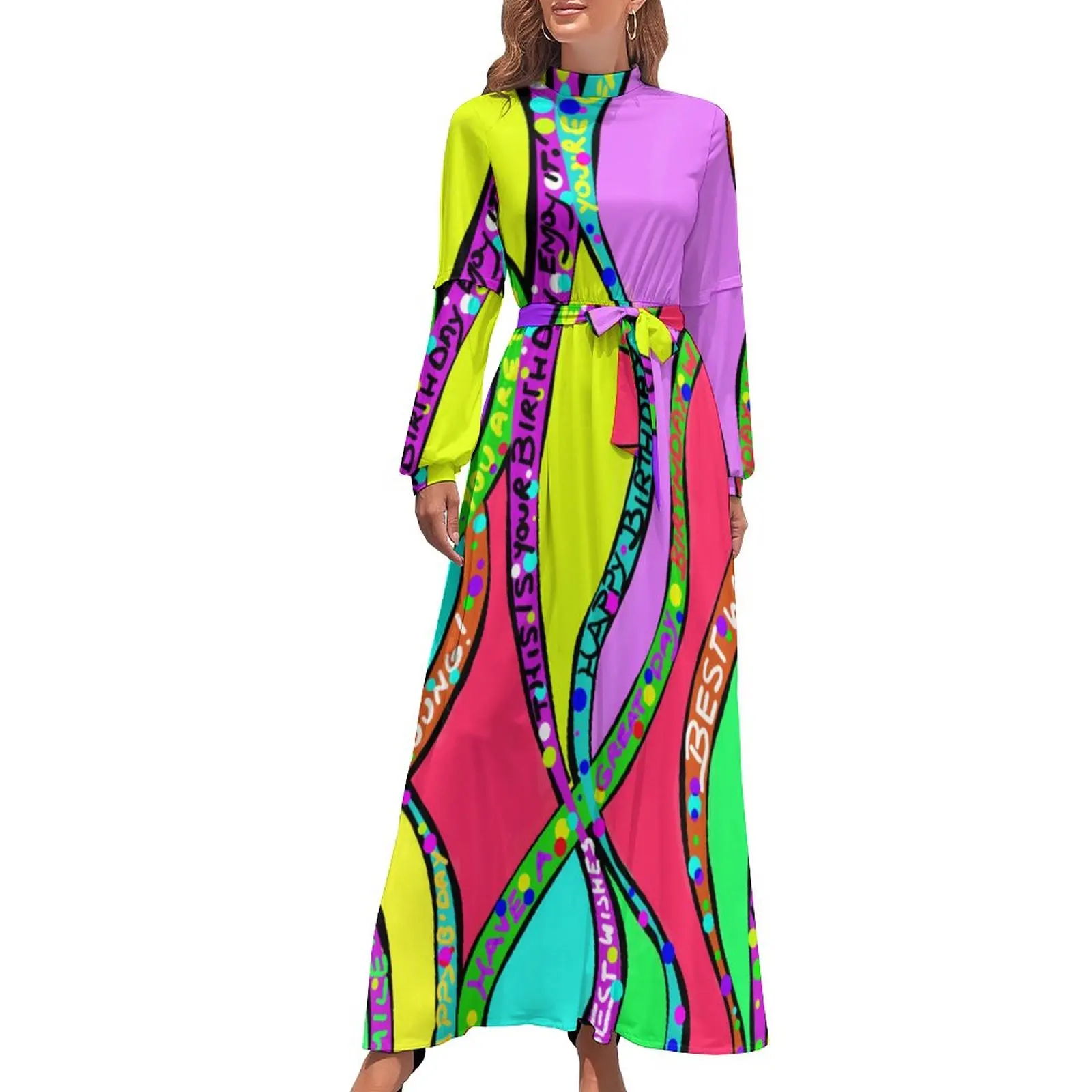 

Платье-макси с длинным рукавом и высоким воротником