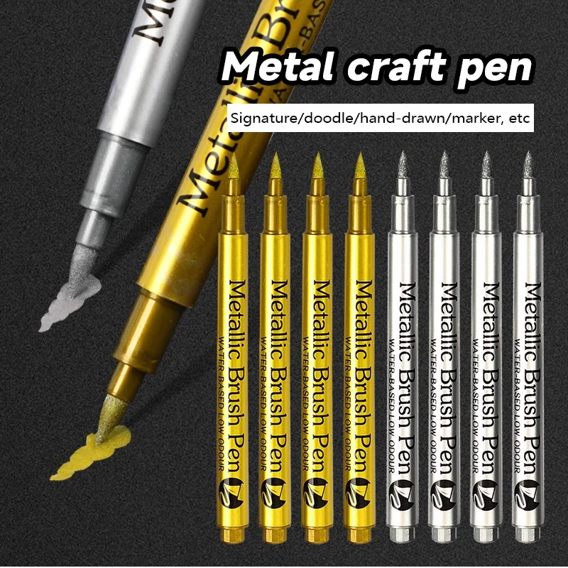 

2PCS Brush Metallic Marker Pens Set Gold Silver White Permanent Art Markers for Artist Illustration Crafts Scrapbooking Fabric