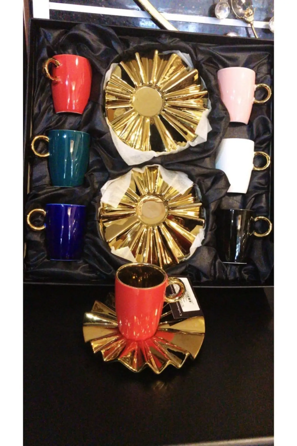 

Amazing Turkish Greek Arabic Coffee & Espresso Cup Set 6 Psc. Coffee Cup Set with a fan plate