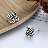 silver earrings ethnic style chinese knot men and women vintage old heart knot stud earrings simple geometric
