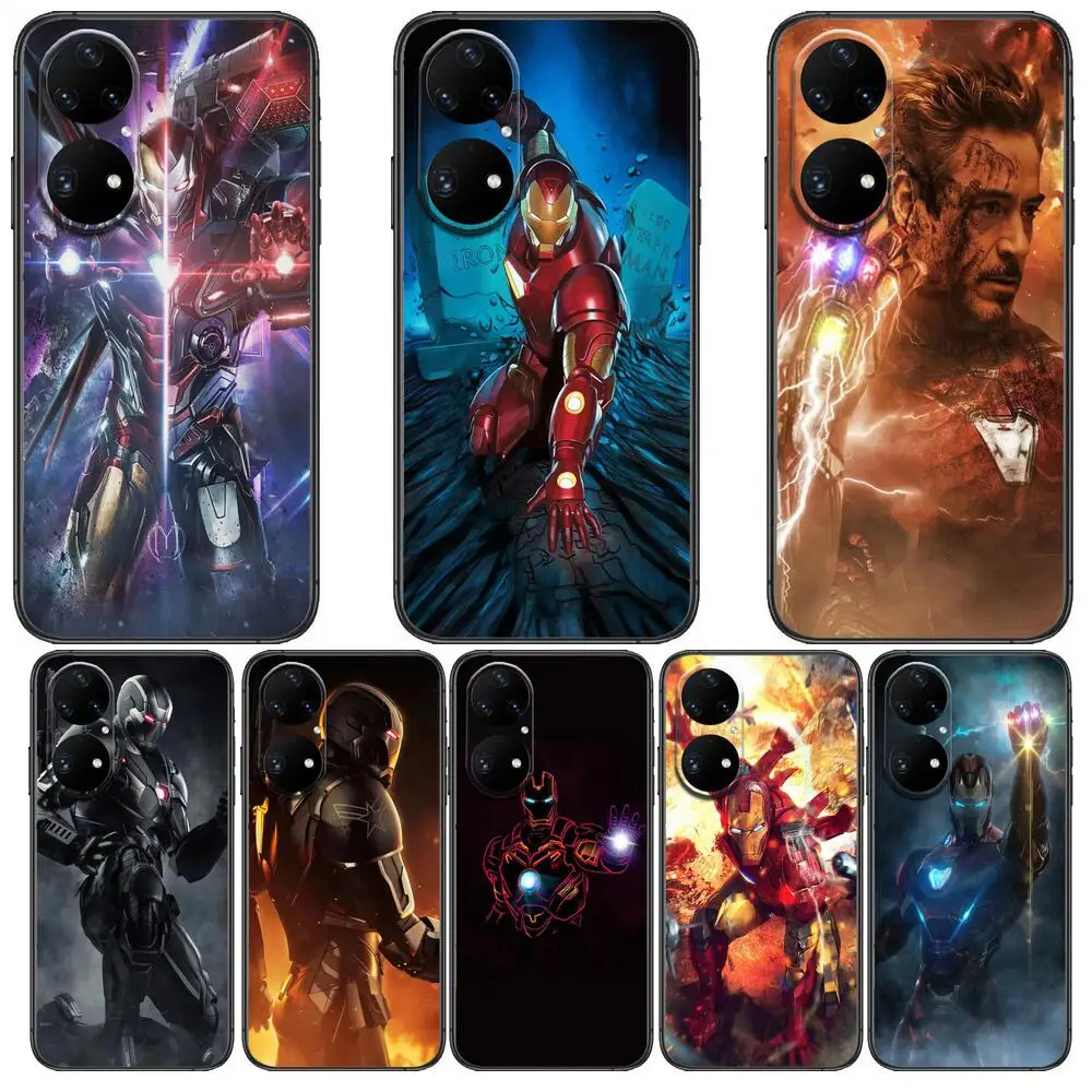 

Marvel-Iron Man Phone Case For Huawei p50 P40 p30 P20 10 9 8 Lite E Pro Plus Black soft protective shell