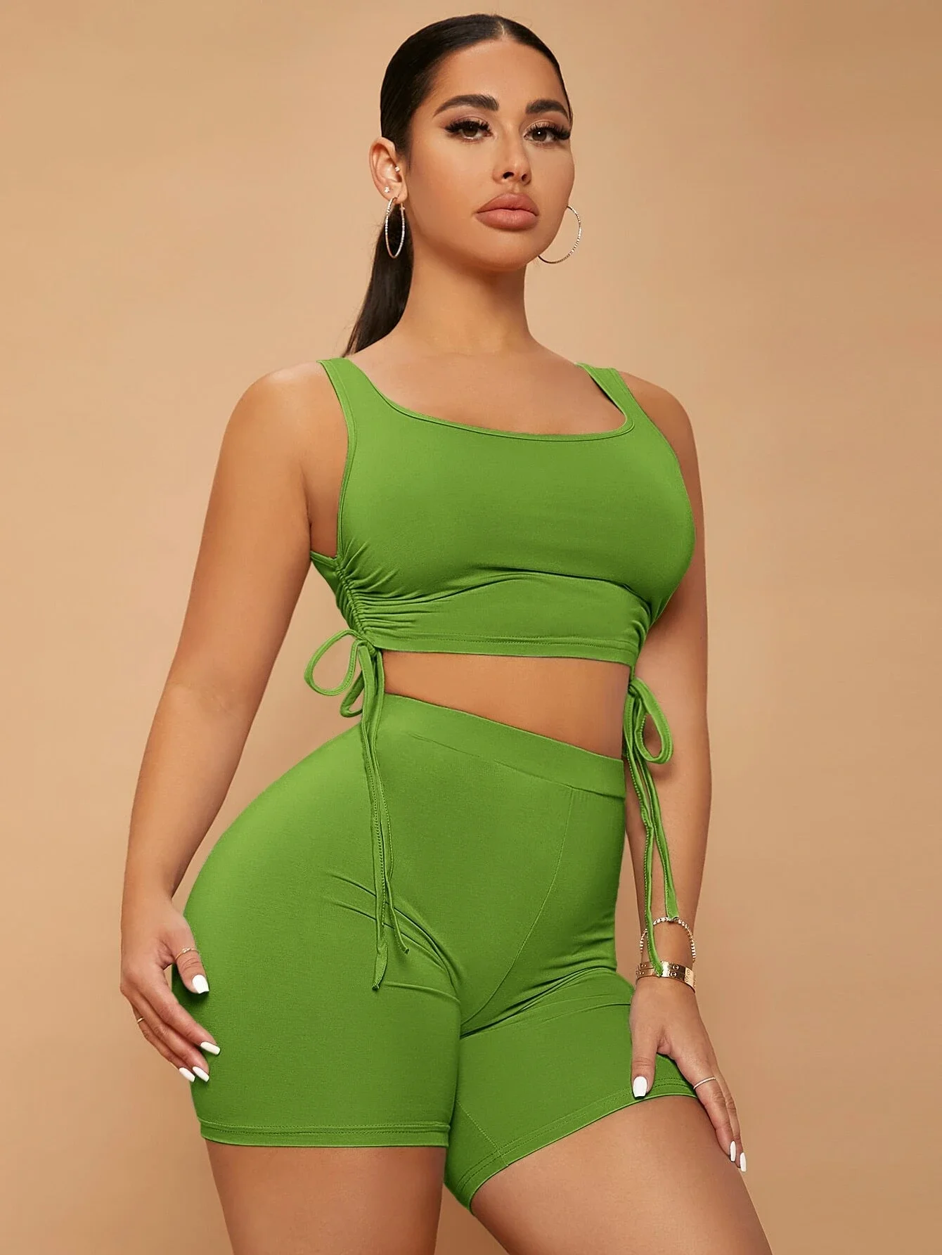 

Drawstring Side Crop Tank Top & Biker Shorts