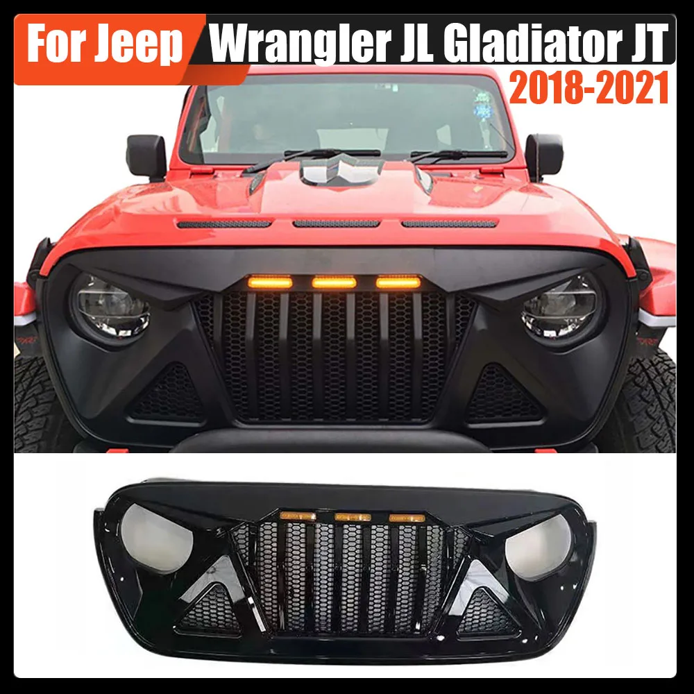 

Car Front Bumper Grille with Mesh Insert With LED Light Modified ABS Racing Grills Fit For Wrangler JL Gladiator JT 2018-2021
