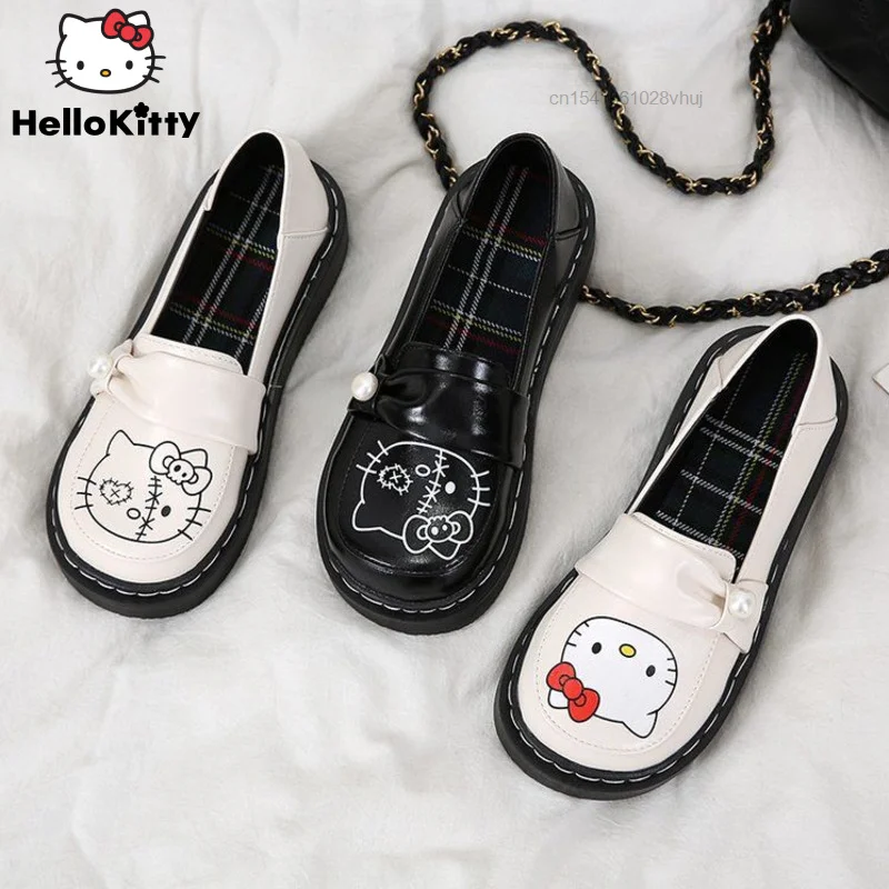 

Kawaii Sanrio Hello Kitty Small Leather Shoes Female Lolita Girl JK Uniform Flat Bottomed 2022 New Versatile Single Shoes Y2k