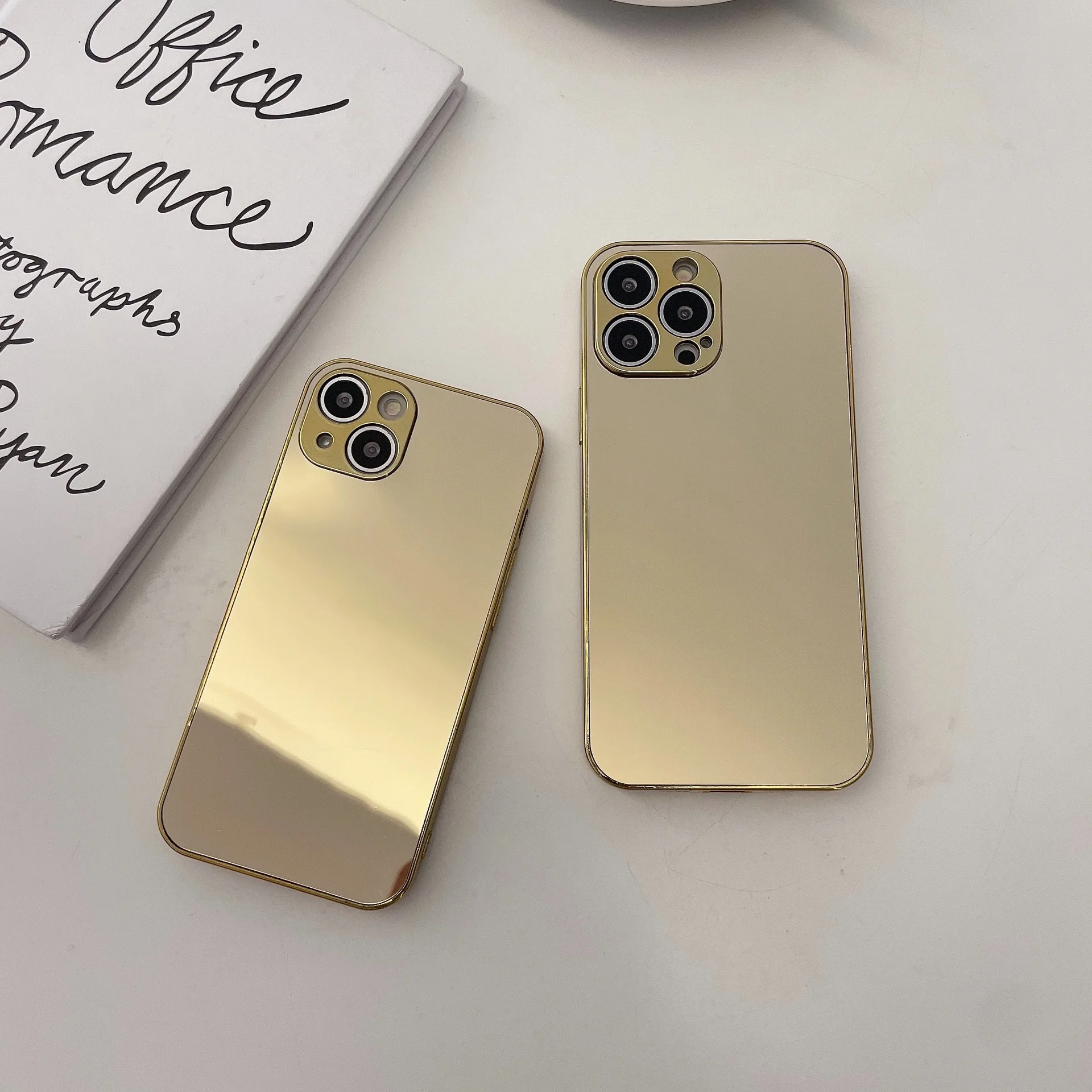 

For IPhone Case 13 Pro Max Acrylic Touch Up Mirror Luxury Plating Gold Silver All Inclusive Protective Cover
