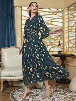 toleen women casual elegant maxi dress 2022 summer luxury sequin v neck tie waist long muslim turkish evening party robe vestido