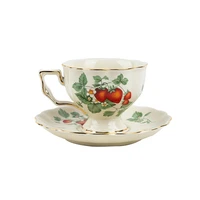 french retro teapot coffee cup set gold edge cup saucer strawberry flower big teacup english afternoon tea restaurant bar cafe