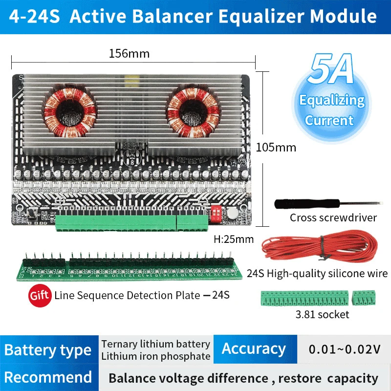 

5A Active Equalizer Balancer 4S 6S 7S 8S 12S 14S 15S 16S 17S 18S 19S 20S 24S BMS Lifepo4/Li-ion Battery Energy Capacitor